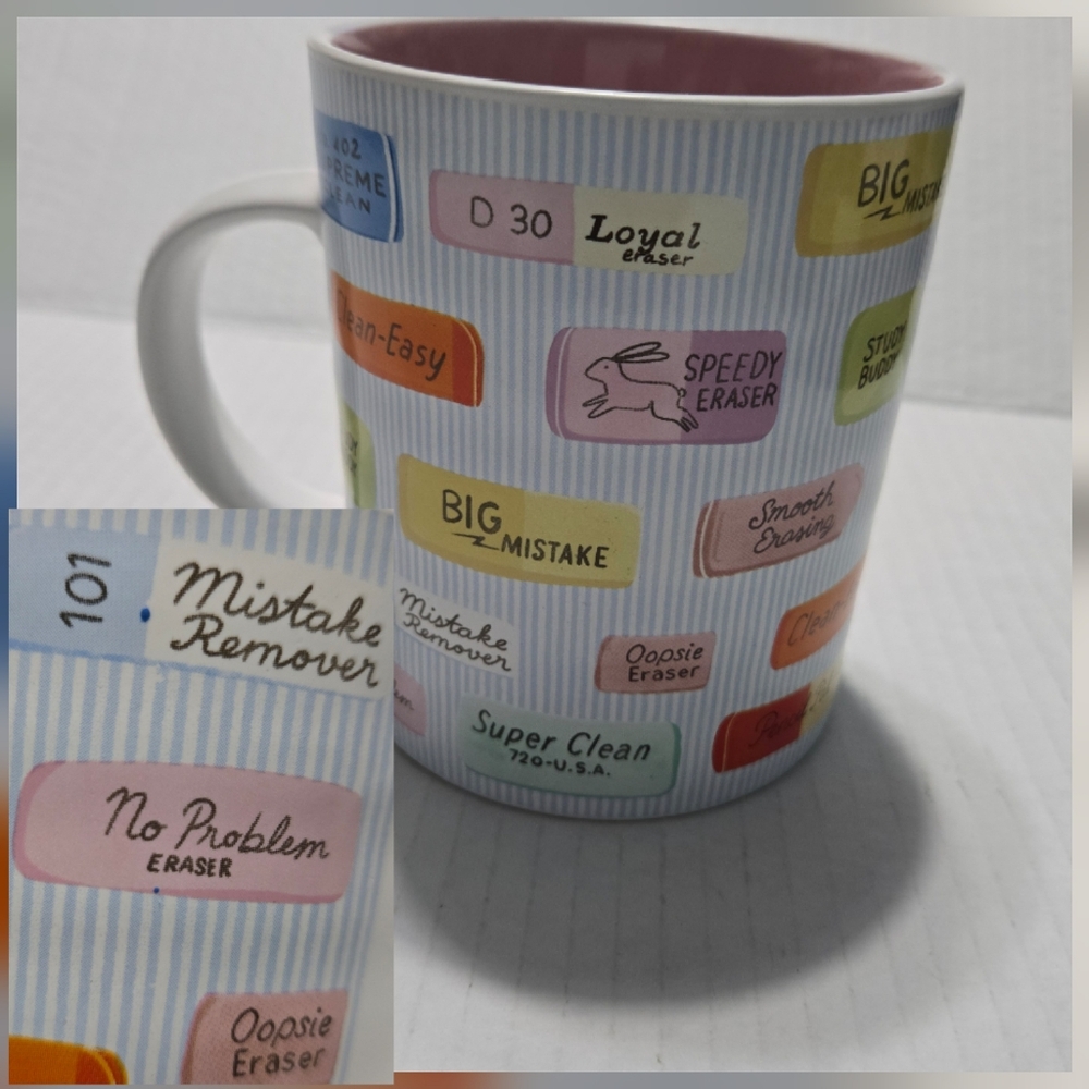 Fig and Fern Big Colorful Mistake Eraser Coffee Mug Tea Cup, problem eraser NEW